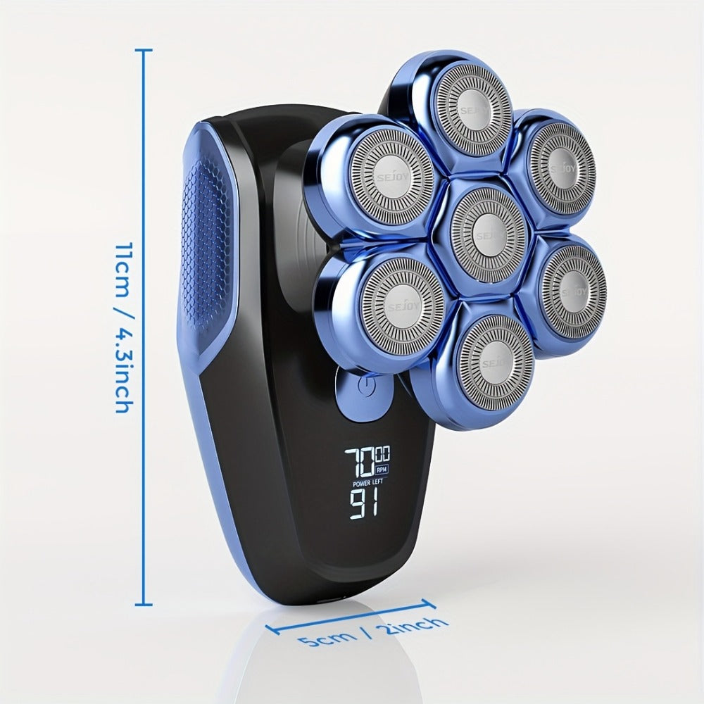 7D Head Shaver Bald Men 5-in-1 Waterproof Wet Dry Electric Razor – Type-C Rechargeable 6500-7500RPM Rotary Grooming Kit with Nose Hair Trimmer for Home & Travel, Perfect Gift for Men