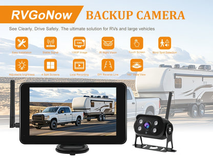 RV Backup Camera Wireless System – 7" HD 1080P Touchscreen Monitor, Night Vision, BSD Blind Spot Detection, 4-Channel, Furrion Compatible, Plug & Play for Trailer Truck Camper Motorhome