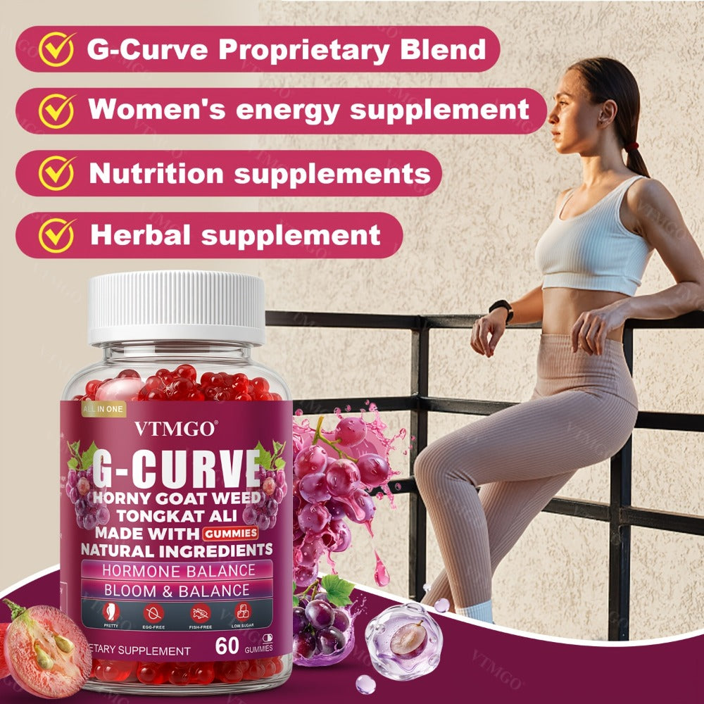 Women's Curve Enhancement Gummies with Maca Root Saw Palmetto Tribulus Terrestris L-Arginine — Natural Body Volumizing & Hormonal Balance Support | Grape Flavor | 60 Count