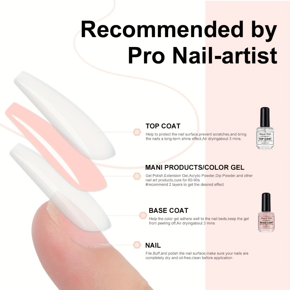 Nail Base Coat and Top Coat Kit — High Gloss Long-Lasting Air Dry Non-Gel Nail Care Set with Nutrient Oil & Drying Agent, Professional Home Manicure Treatment Essentials for Women (15ml / 0.5oz Each)