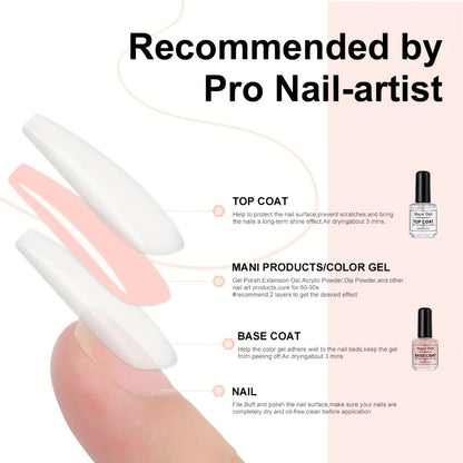 Nail Base Coat and Top Coat Kit — High Gloss Long-Lasting Air Dry Non-Gel Nail Care Set with Nutrient Oil & Drying Agent, Professional Home Manicure Treatment Essentials for Women (15ml / 0.5oz Each)