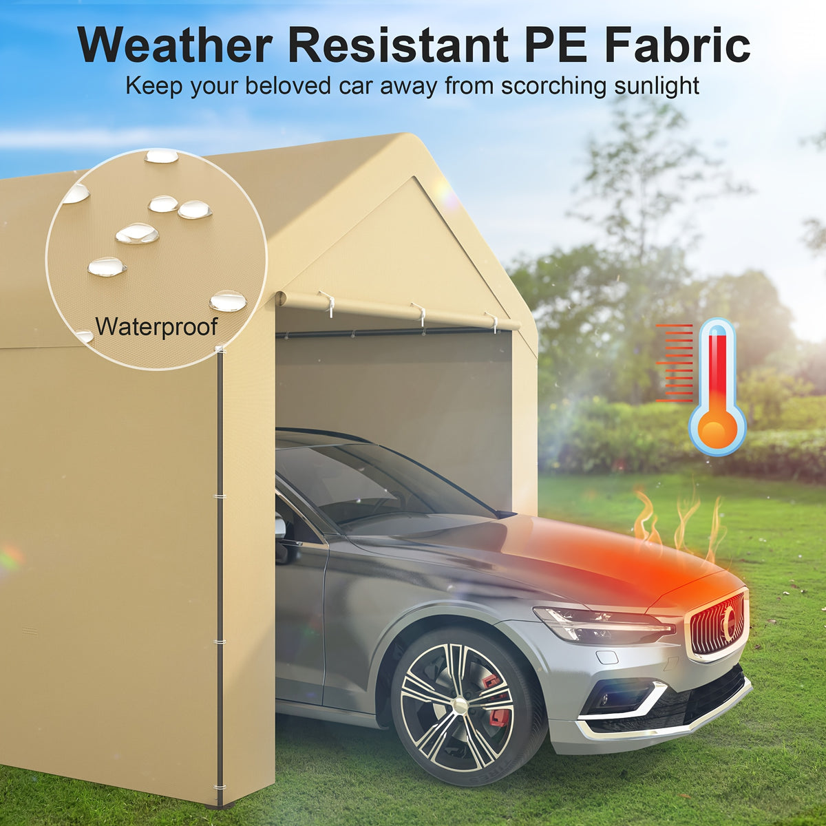 Carport Tent Car Ports Party Tent Heavy Duty Car Tent Car Shelter 10x20 Portable Garage Metal Storage Shelter Outdoor Event Tent Sun Shade with Removable Sidewalls & Doors, 230g Water-resistant PE Cover