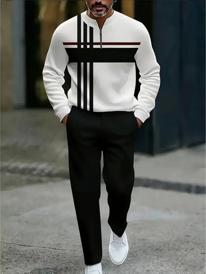 Men's Tracksuit Jacket and Pants Set - Geometric Print Cold-Weather Style