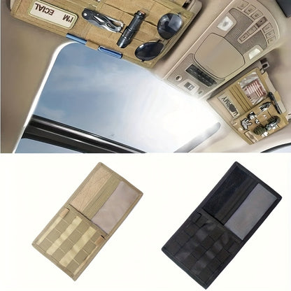 Beige And Black Sunshade Storage Bag, Large Molle Sunshade Storage Bag, Made of Durable And Waterproof Nylon Material, with a Safe And Easy-To-Access Design, Multiple Tool Compartments, Suitable for Pickup Trucks And Large Vehicles