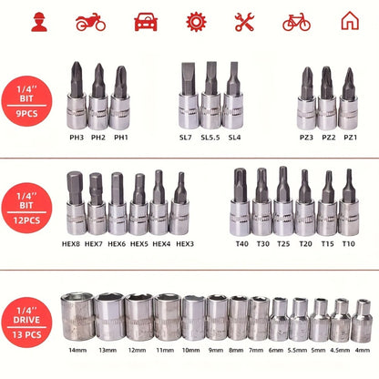 Ratchet Socket Wrench Set 50 & 55-Piece – Professional Boxed Tool Kit for Auto, Bicycle & Machinery Maintenance Racing-Grade Parts