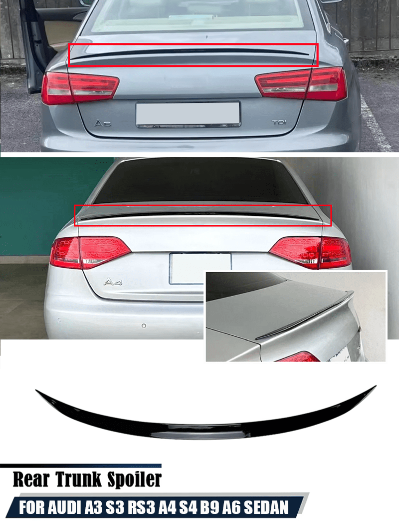 Polished Rear Wing Trunk Spoiler Lip Kit for Audi A3 S3 RS3 A4 S4 B9 A6 Sedan - PVC Body Kits, High-Quality End, Easy Installation, Lip Spoiler Kit