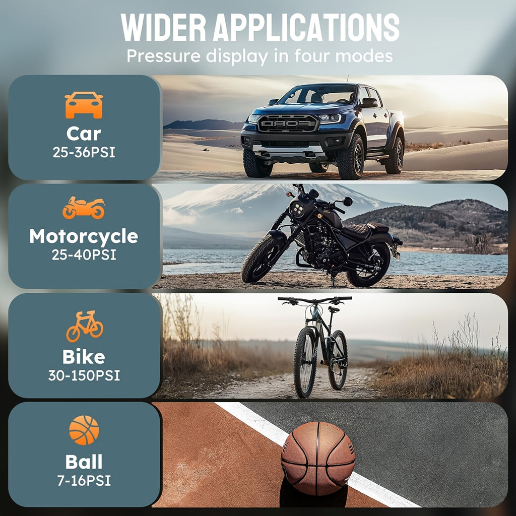 Portable Tire Inflator with Digital Pressure Gauge, Car Tire Pump, 2026 New Model, 180PSI, Rechargeable Battery, LED Light, Cordless Air Pump, Wireless Bicycle Tire Pump, Suitable for Cars, Motorcycles, Bicycles, Balls, Etc.