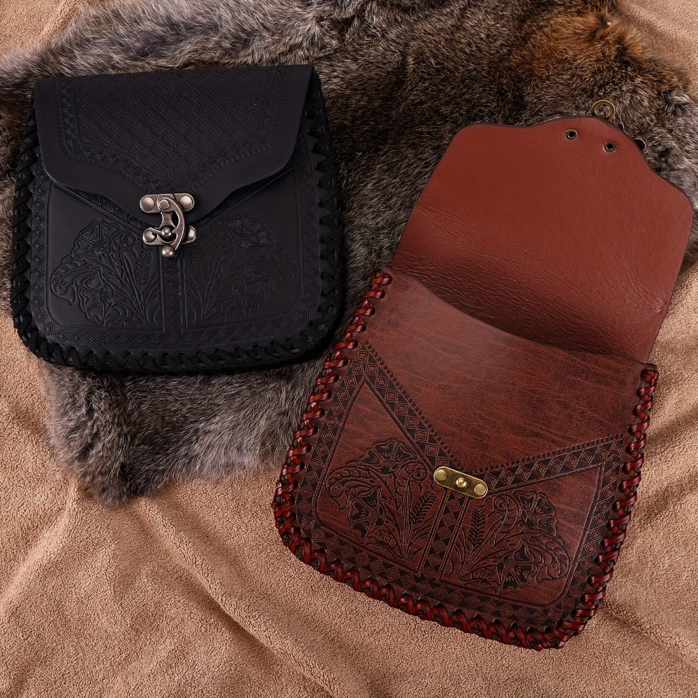 Dragon Embossed Faux Leather Waist Bag – Medieval Viking Norse Style Belt Pouch, Coin Purse Hip Bag for Renaissance Faire, Cosplay, LARP, Outdoor & Daily Use, Gift for Men Women, Black & Brown