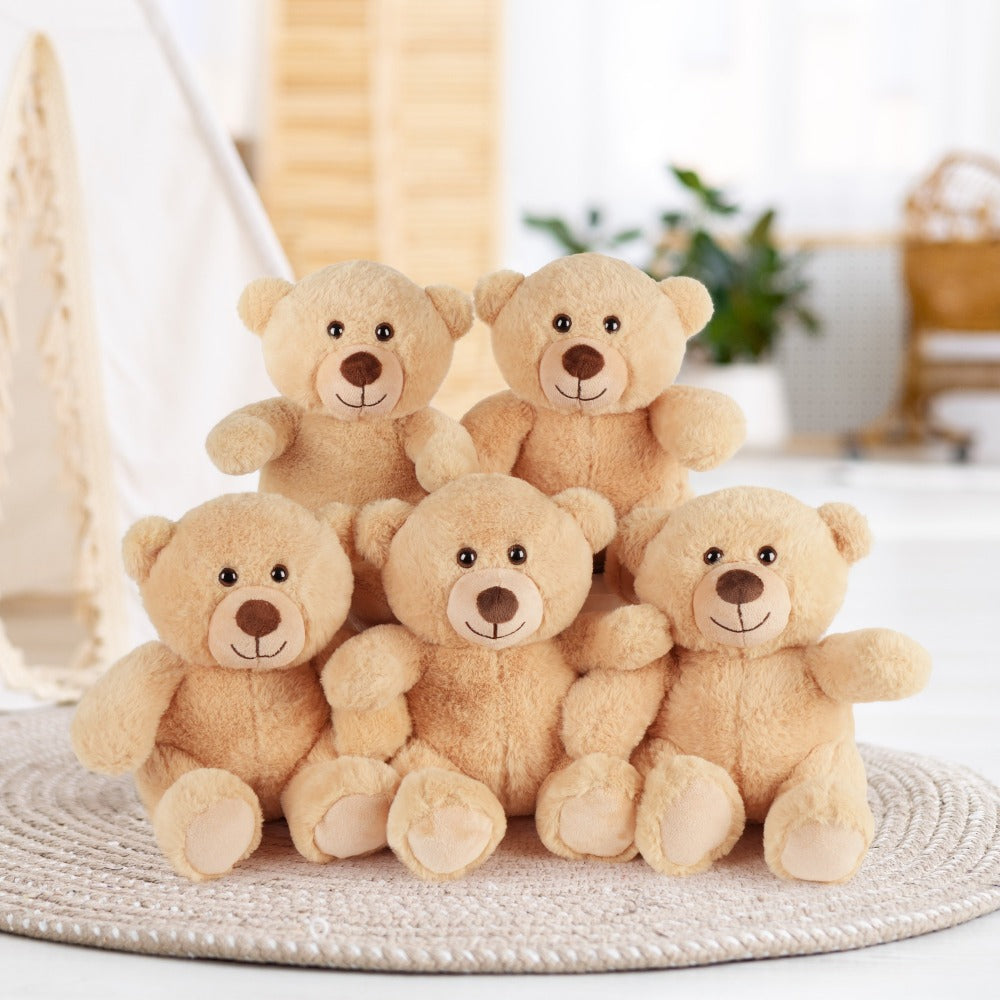 Teddy Bear Bulk Set 5 Pack 8 Inch Small Brown Soft Plush Stuffed Animals with Safe Lock-Washer Eyes Baby Shower Party Favor Decoration Gift for Kids Girls Boys Christmas Valentine