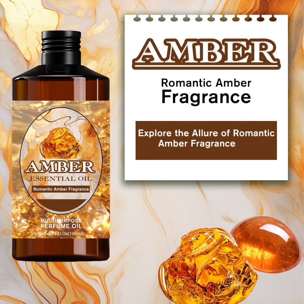Amber Essential Oil 100ml Pure Romantic Fragrance for Diffuser Aromatherapy – Therapeutic Grade Scented Oil for Relaxation Stress Relief Skin Hair Care Massage Gift for Women Men