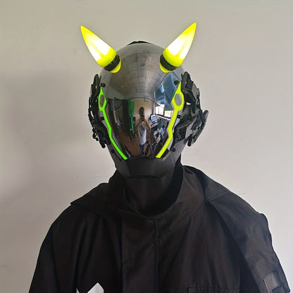 Electric Pink Punk Cosplay Mask with Helmet – Battery-Powered LED Full Face Mask for Halloween, Christmas, Easter, Rave Music Festival & Party, Unisex Adult Costume Prop, Cool Gift for Men & Women