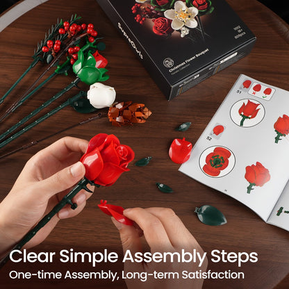 DIY Flower Bouquet Building Kit for Girls & Women – Rose & Lily Brick Set, Healing Series Desk Decoration, Buildable Artificial Flowers, Unique Mother's Day Birthday Valentine's Christmas Gift for Teens Adults