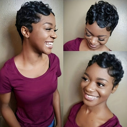 Short Human Hair Pixie Cut Wig Finger Wave Deep Ocean Wave Brazilian Virgin 180% Density Rose Net Cap 1B 613 Blonde Women Party Daily Wear