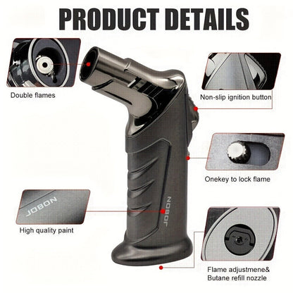 Butane Torch Lighter Gift Set 2500°F, Refillable with Safety Lock & Adjustable Flame, High-Temperature Kitchen Cooking Camping Outdoor Torch, Gift Box Included, Gas Not Included