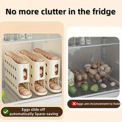 Egg Dispenser for Refrigerator, 4-Tier Automatic Rolling Egg Holder Rack – Space-Saving Egg Storage Organizer for Fridge, Kitchen Cabinet, Countertop and Table