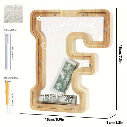 Alphabet Wooden Money Bank for Adults A to Z Letter Piggy Bank – Personalized Coin Bank Home Decor Craft Art Decoration, Ideal Gift for Ages 14 and Up