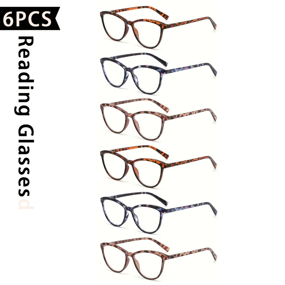 Reading Glasses for Women 6 Pack Cat Eye Anti Blue Light – Flower Wrapped Design, Spring Hinges, Lightweight Anti-Glare Frames in Various Colors for Computer Reading, Parties, Travel and Gifts