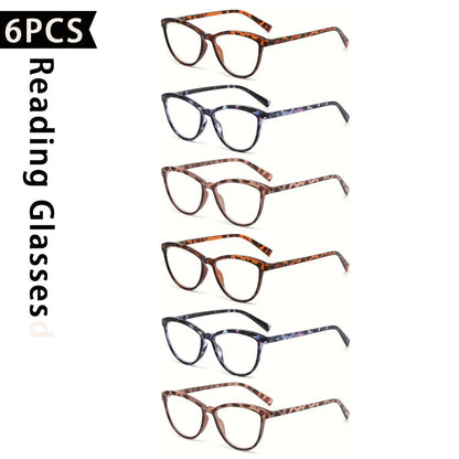 Reading Glasses for Women 6 Pack Cat Eye Anti Blue Light – Flower Wrapped Design, Spring Hinges, Lightweight Anti-Glare Frames in Various Colors for Computer Reading, Parties, Travel and Gifts
