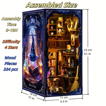 Book Nook Kit Magic House DIY Miniature Dollhouse Bookshelf Insert with LED Light – 3D Craft Kit for Adults & Teens, Unique Birthday Christmas Gift for Women Girls Book Lovers