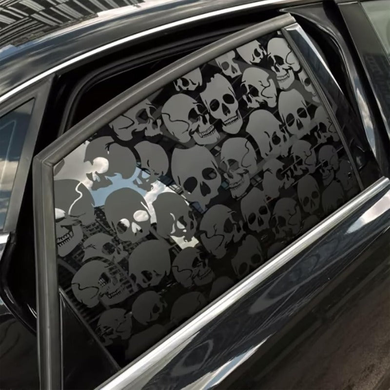 Reflective Silver2pcs Set, Gothic Car Window Full Cover Skull Decal, Easy to Install, UV Resistant, Scary Silvery Black Skeleton Window Decal, Halloween Car Decorations