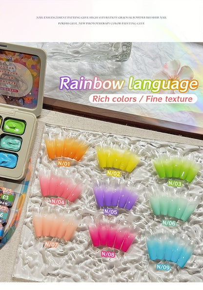 Gel Nail Polish Set 9 Colors Rainbow - MORDDA Mini Nine-Grid High Saturation Long Lasting No Alcohol Gradient Ombre Nail Art Kit UV LED Soak Off Salon Quality Gift for Women