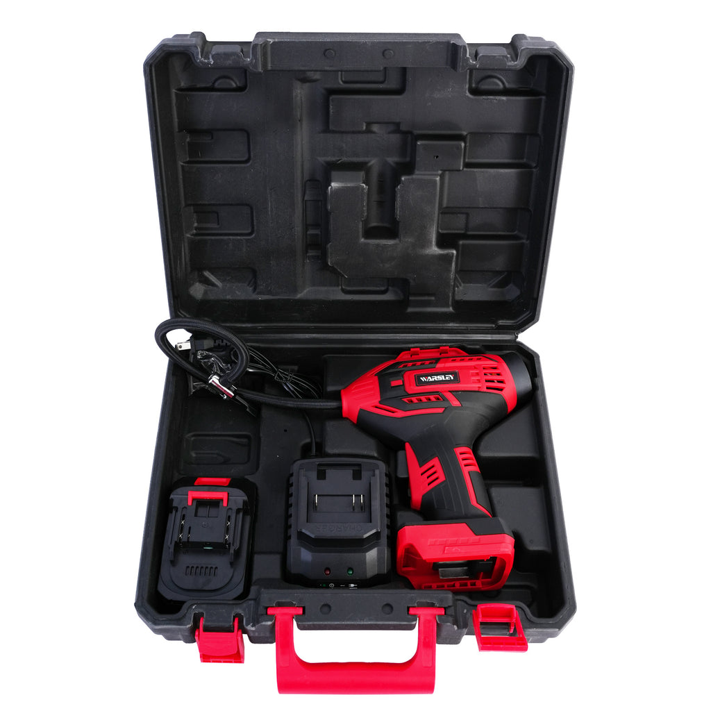 20V Portable Car Tire Inflator Pump, Air Compressor with 12V Car Adapter, Digital Display, Blow Mold Case, Suitable for Car, Motorcycle, Bicycle Tires, And Balls, Red And Yellow