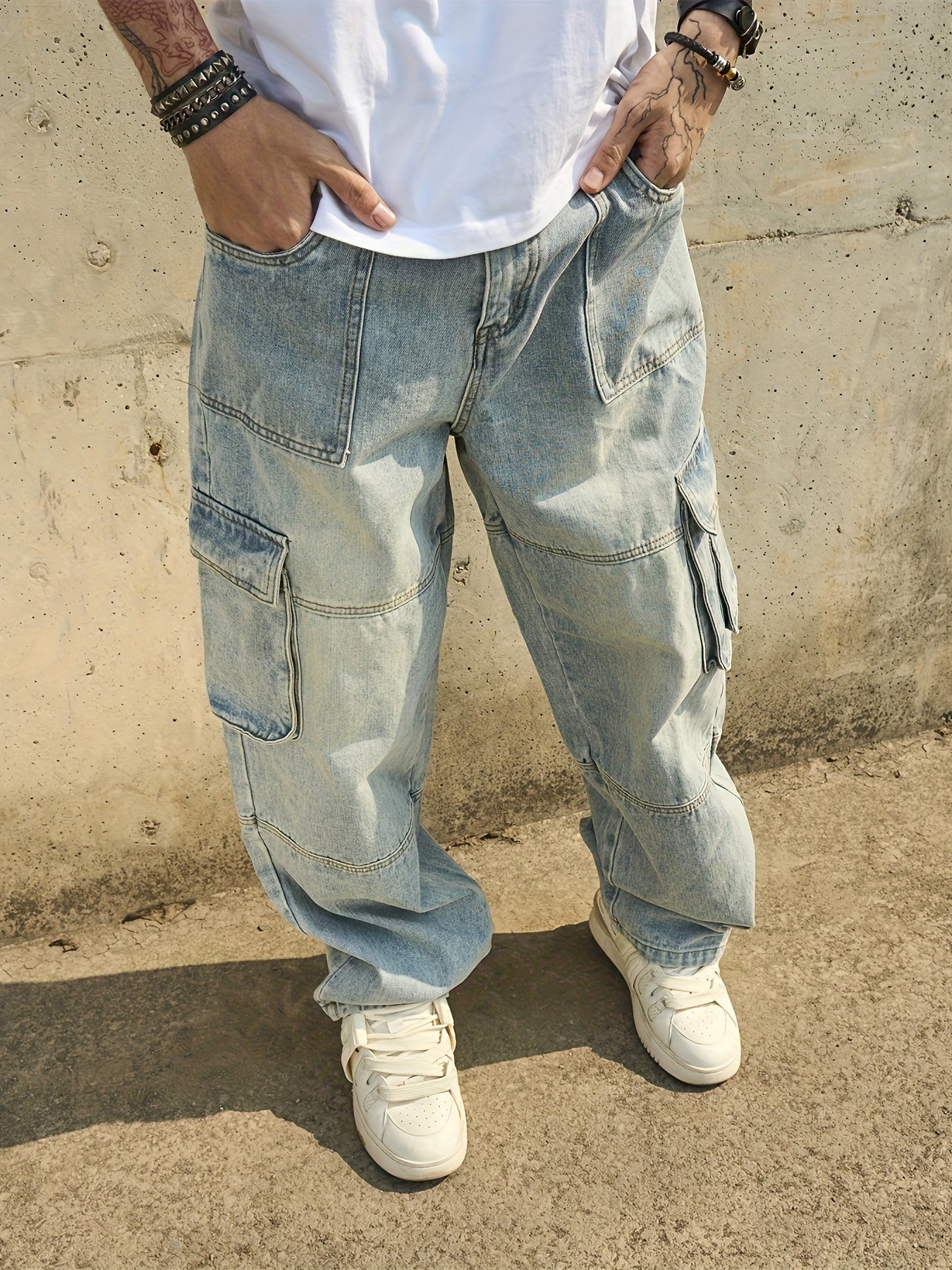 Men's Wide Leg Jeans - Distressed Wide Leg
