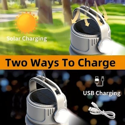 Solar LED Camping Light with Hook – 6 Modes, USB-C Rechargeable, 300LM, IPX4 Waterproof, Emergency Power Bank, Portable Tent Light for Camping, Hiking & Power Outages