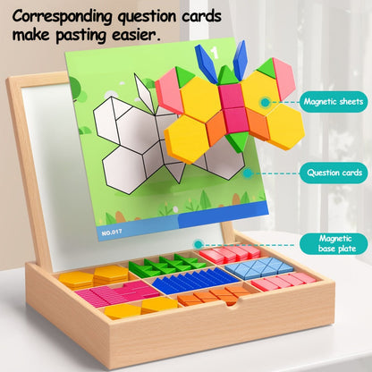 Magnetic Wooden Puzzle Blocks 128 180 220 Piece Set – Geometric Figures Cognitive Learning STEM Toy for Kids, Creative Jigsaw Building Gift for Toddlers & Children