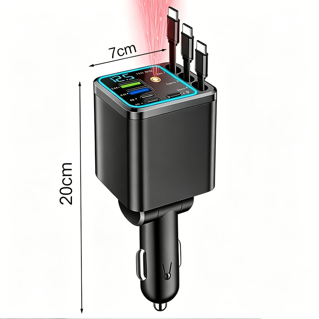 7-in-1 Car Fast Charging Mobile Phone Charger, Upgraded Color Light, Equipped With 3 Extendable Cables And Fast Charging Interface, Supports 180 ° Free Adjustment Angle, And Is Equipped With LED Intelligent Digital Display Screen, Without Battery