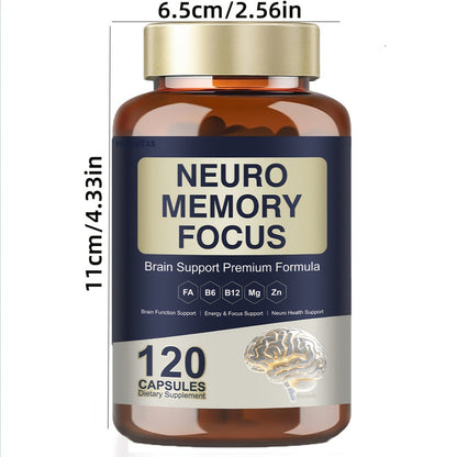 Memory Focus Brain Supplement 120 Capsules – Advanced Nootropic Formula with Ginkgo Biloba, Bacopa Monnieri, Alpha GPC & L-Tyrosine – Mental Clarity & Cognitive Support for Men and Women – Gluten-Free