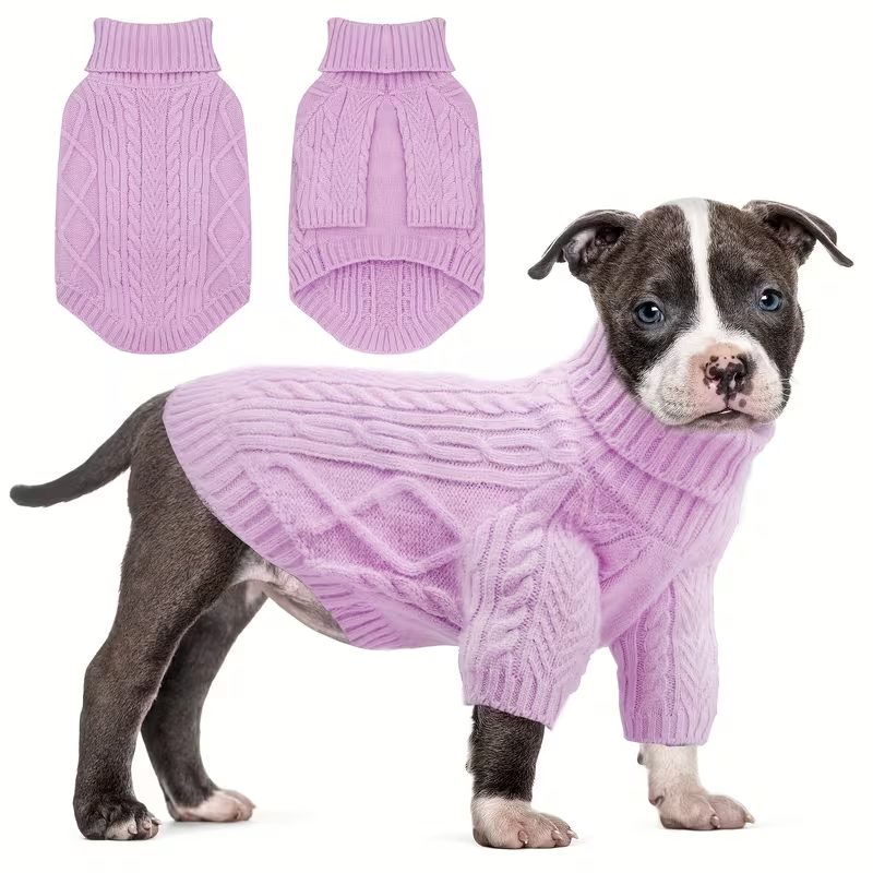 Dog Sweater Turtleneck Warm Knit Pullover with Soft Long Sleeves for Small Medium Breeds, All-Season Machine Washable Pet Sweater for Chihuahuas Bulldogs Dachshunds, Sizes XS S M L XL, Pink Violet Light Purple Light Green Greenish Yellow