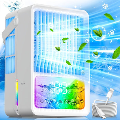 Portable Mini Air Conditioner Fan | Personal Evaporative Cooler with 3-Speed Settings & Timer, Quiet Desktop Cooling Fan for Room, Home, Office & Car Use – USB Powered, Compact Design