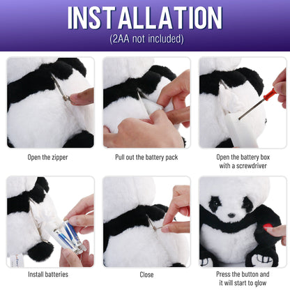 Jumbo LED Light Up Panda Stuffed Animal 12 Inch – Kawaii Panda Bear Plush Toy with Soft Glow Night Light, PP Cotton Huggable Stuffed Panda for Kids Boys Girls, Birthday Christmas Mother's Day Gift Home Decor