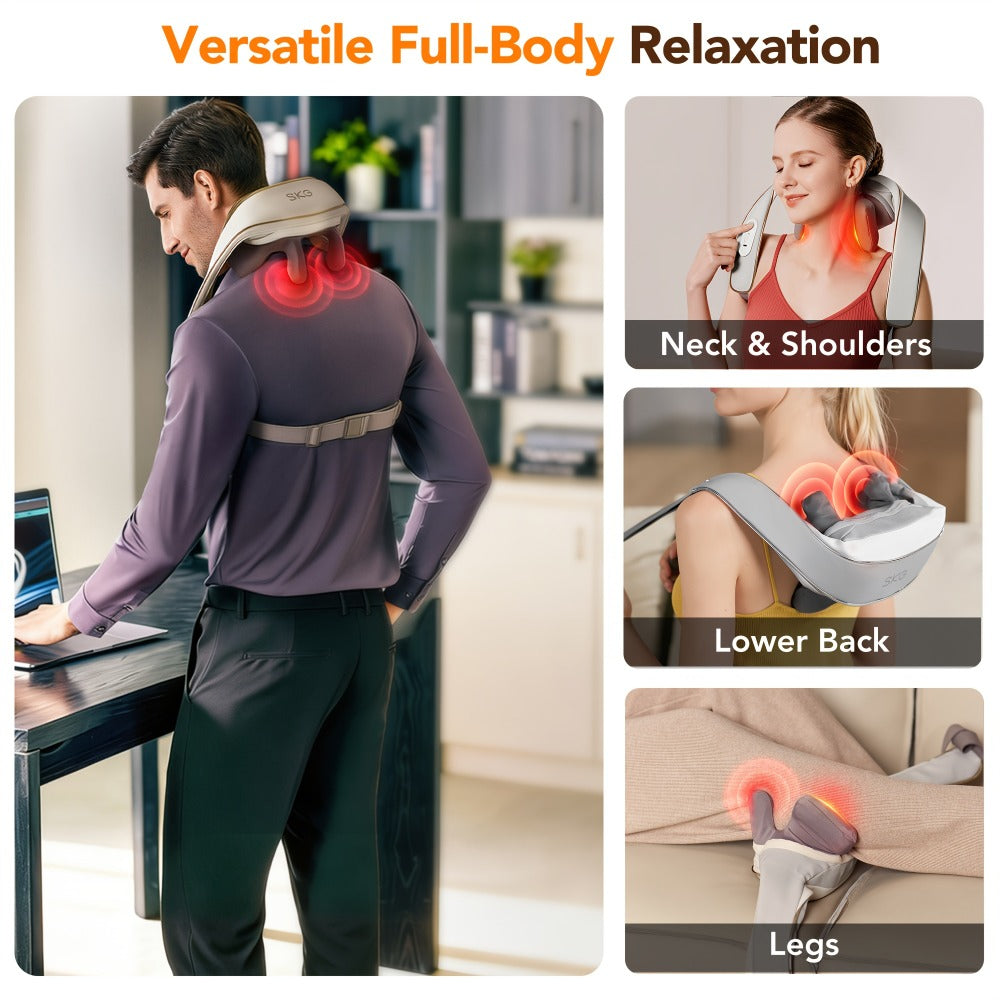 Wearable Neck & Shoulder Massager with Heat – 6D Bionic Hand Kneading Trapezius Massager, 9 Modes 3 Intensities 40-45°C Heat, Hands-Free Deep Tissue Massage for Home & Office, Gift for Women Men Mom