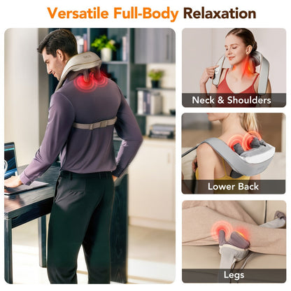 Wearable Neck & Shoulder Massager with Heat – 6D Bionic Hand Kneading Trapezius Massager, 9 Modes 3 Intensities 40-45°C Heat, Hands-Free Deep Tissue Massage for Home & Office, Gift for Women Men Mom