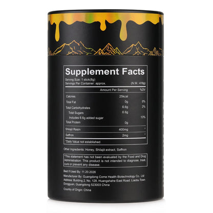 Shilajit Honey Sticks with Saffron, 85+ Trace Minerals & 75% Fulvic Acid – Natural Energy, Focus & Vitality Supplement for Women & Men, 30 Individually Wrapped Sticks