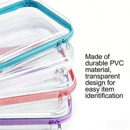 Clear Storage Box Set 4 Pcs Hard Transparent Zipper Organizer Plastic Case S M L XL Makeup Cosmetics Snacks Stationery Kids Toys Multi-Color Purple Blue Pink White
