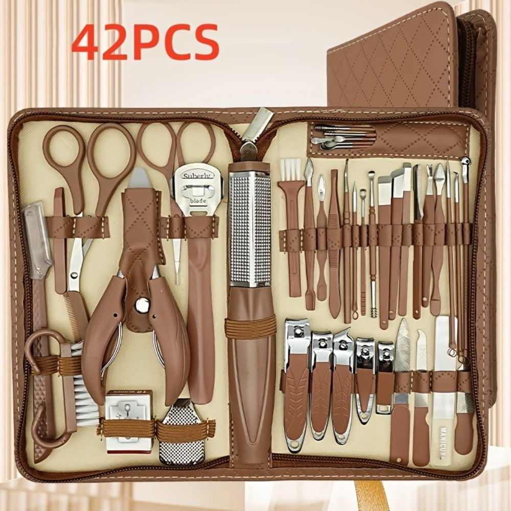 Professional Manicure Pedicure Kit 42 Piece Stainless Steel Nail Set with Portable Travel Case – Nail Scissors Cuticle Nipper Ingrown Toenail Tools for Men Women Home Salon, Nail Care Gift Set