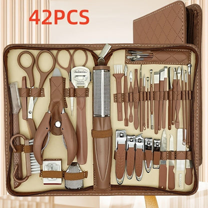 Professional Manicure Pedicure Kit 42 Piece Stainless Steel Nail Set with Portable Travel Case – Nail Scissors Cuticle Nipper Ingrown Toenail Tools for Men Women Home Salon, Nail Care Gift Set