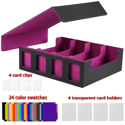 Magnetic Card Storage Box 1200+ Cards with Display Window – 24 Color Dividers 4 Sleeves Grid Boards, Trading Card Organizer for Pokemon MTG Sports YuGiOh TCG, Blue Red Gray Purple