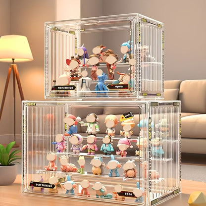 Acrylic Display Case for Figures 3 & 4 Tiers with Adjustable Dividers – Clear Dust-Proof Showcase Box with Magnetic Door for Collectibles, Action Figures & Miniatures