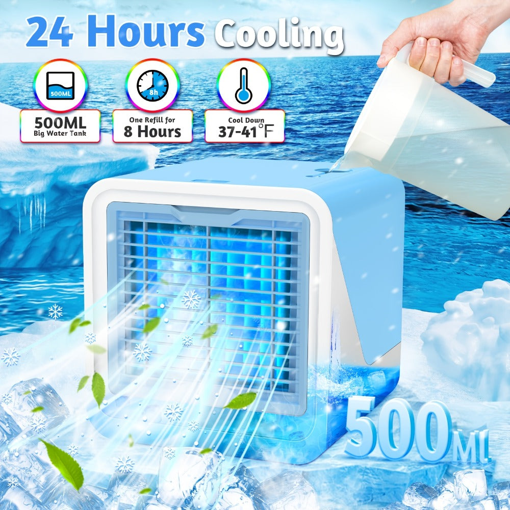 Portable Mini Air Conditioner Fan | Personal Evaporative Cooler with 3-Speed Settings & Timer, Quiet Desktop Cooling Fan for Room, Home, Office & Car Use – USB Powered, Compact Design