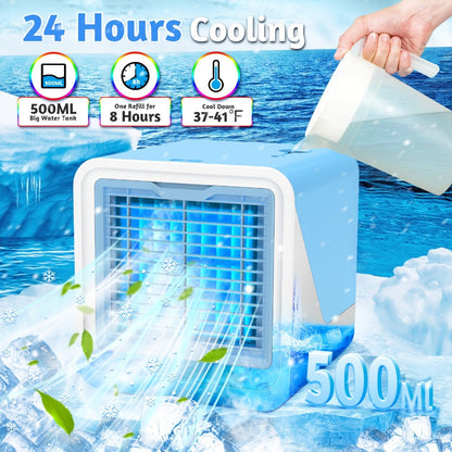 Portable Mini Air Conditioner Fan | Personal Evaporative Cooler with 3-Speed Settings & Timer, Quiet Desktop Cooling Fan for Room, Home, Office & Car Use – USB Powered, Compact Design