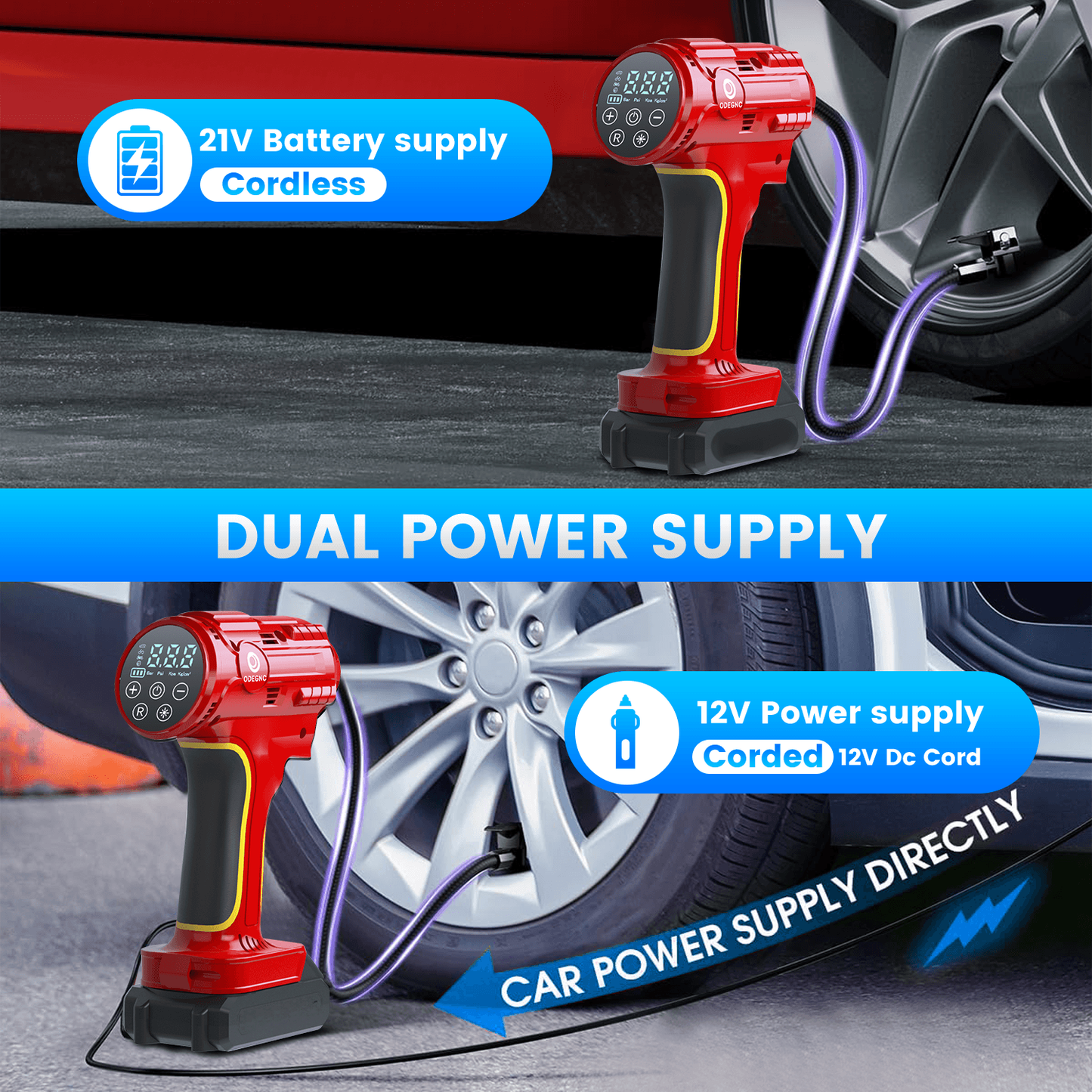 Portable Air Pump Inflator 160PSI – Auto Shut-Off, 35L/min, Dual Power (Battery/12V Car), Digital Gauge, 3-Mode LED Light for Car Tires, Bikes, Balls & Air Mattresses