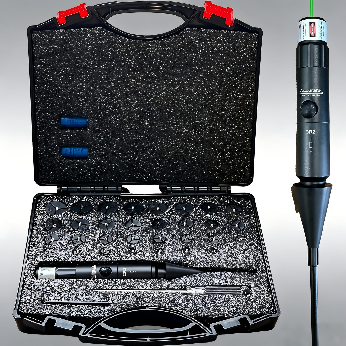 Universal Laser Bore Sighter Kit with 32 Adapters | Red & Green Bore Sight for Rifles, Pistols & Shotguns – Tactical Caliber Boresighter Accommodating Firearms from .17 to 12GA for Fast Zero-In