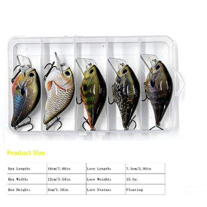 Crankbait Fishing Lures 5-Pack – 2.95inch 15.5g Deep Diving Fat Body Wobbler, Slow Sinking Hard Bait for Bass, Trout & Walleye in Freshwater & Saltwater