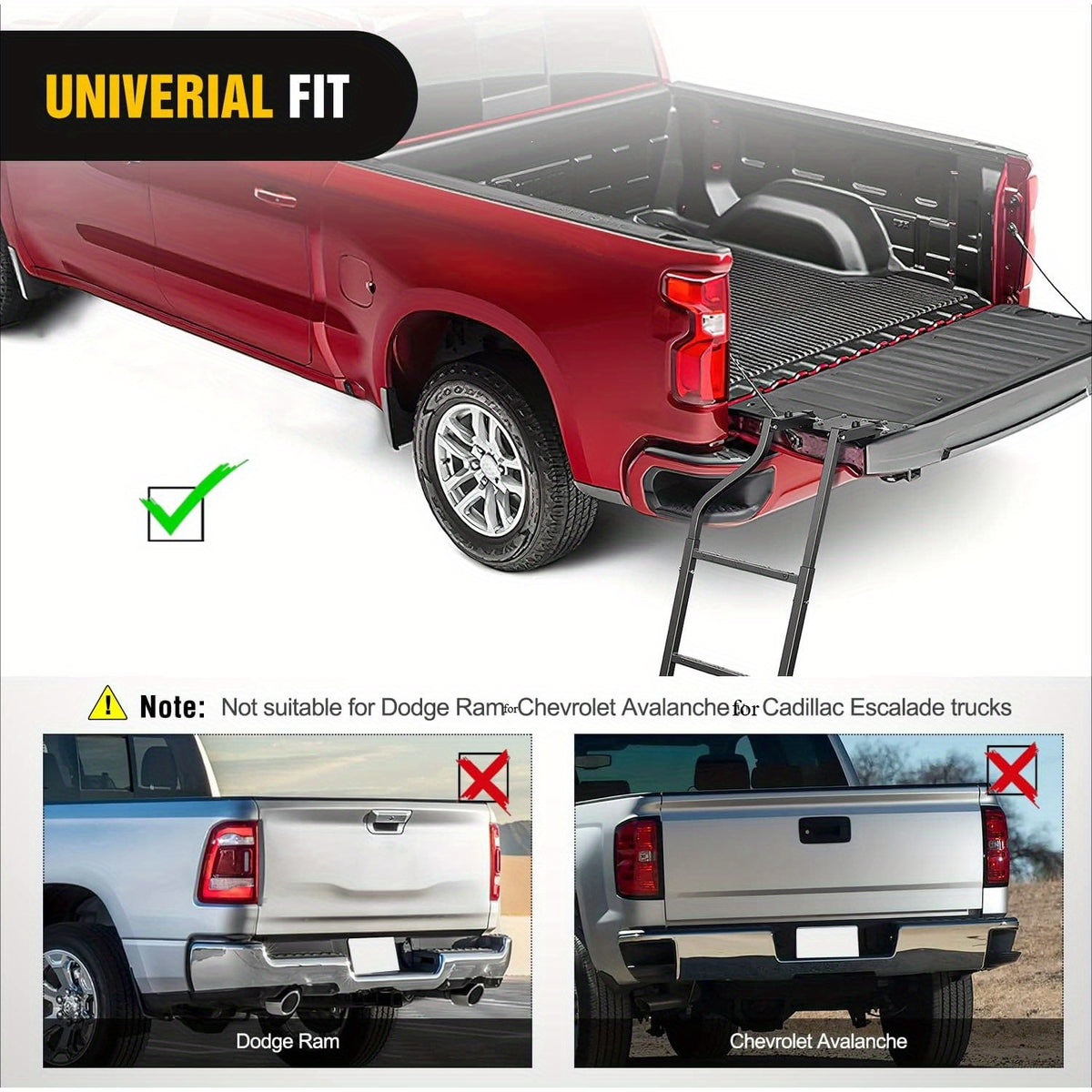 WAYWE Foldable Truck Tailgate Ladder for Pickup with Aluminum Step Grip Plates, Replaceable Rubber Ladder Feet & Stainless Steel Self Drilling Hex Screws for Easy Installation Folding Heavy Duty Tire Step Fit Tire From 10inch to 15inch