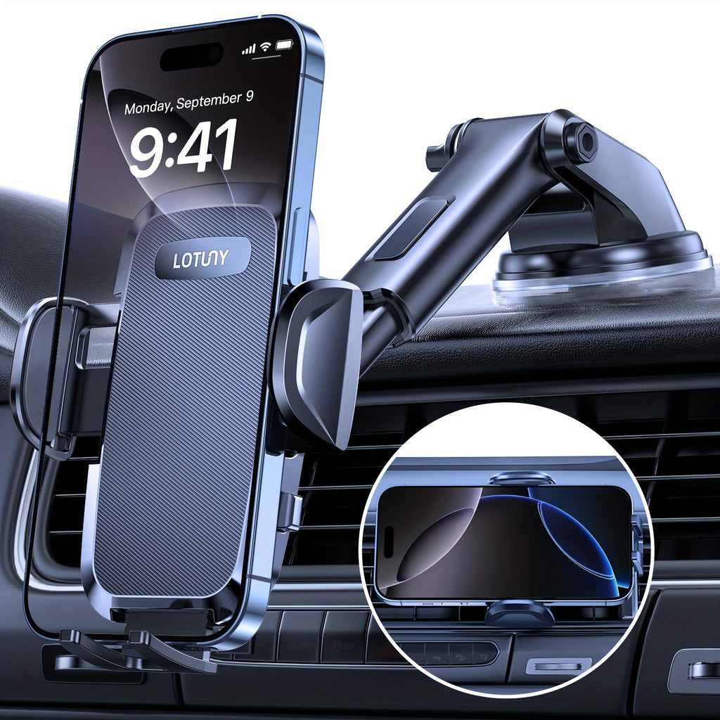 3-in-1 Car Phone Holder for Air Vent & Dashboard - Adjustable Hands-Free Mount for iPhone Samsung Google Pixel & 4"-7.2" Phones, Sturdy Suction Cup with Ergonomic Grip, Black - Perfect Car Accessory Gift, Modern Design | Textured Grip Surface, Cell Phone