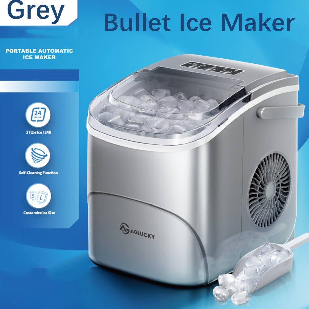 Bullet Ice Maker – 26 Lbs Daily Countertop Ice Machine, Self-Cleaning, Includes Ice Scoop & Basket, Available in Green, White, Black & Grey, Perfect Holiday Gift for Home & Kitchen